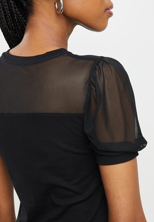 SISSY BOY - Fashion puff sleeve bling logo top - black