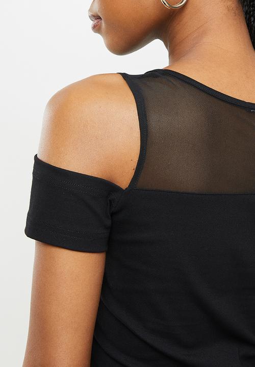 SISSY BOY - Fashion cold shoulder bling logo top - black