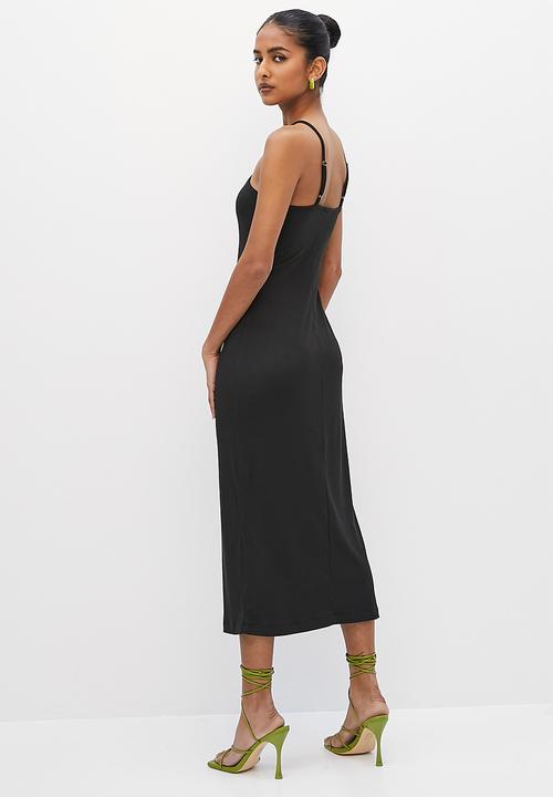 VELVET - Halter dressy rib colunm midi dress - black