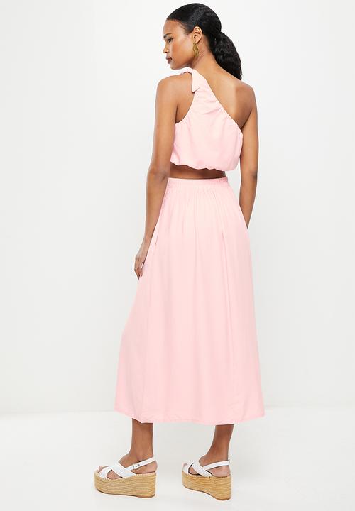 dailyfriday - One shoulder and skirt set - pink