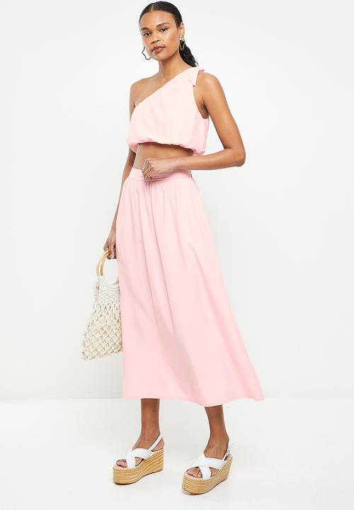 dailyfriday - One shoulder and skirt set - pink