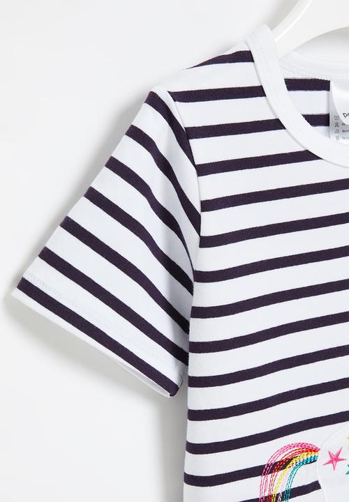 Pop Candy - Stripe tee - white & navy