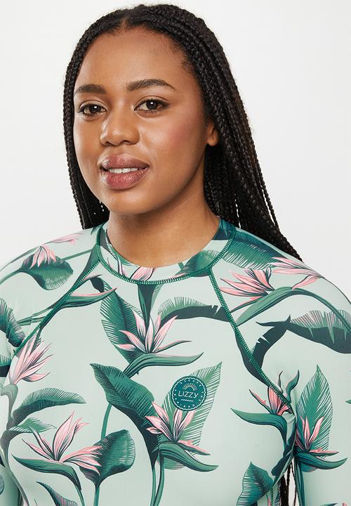 Lizzy - Plus anabette long sleeve swim - olive jungle strelitzia