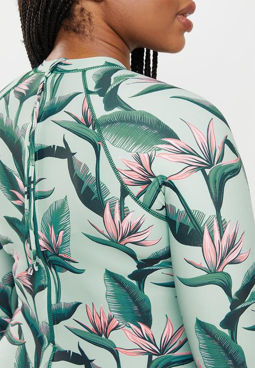 Lizzy - Plus anabette long sleeve swim - olive jungle strelitzia