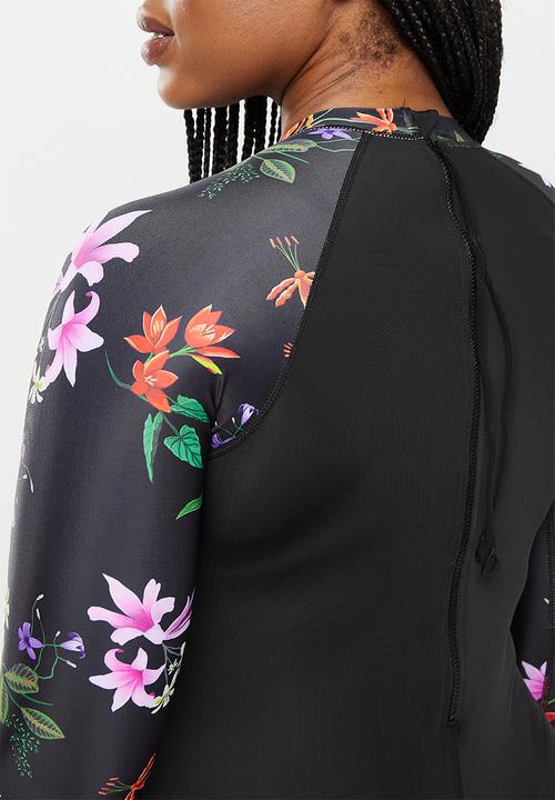 Lizzy - Plus magnoliette long sleeve swimsuit - dark bold botanical