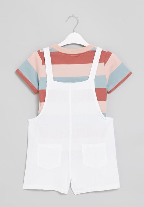Rebel Republic - Girls short dungaree - white