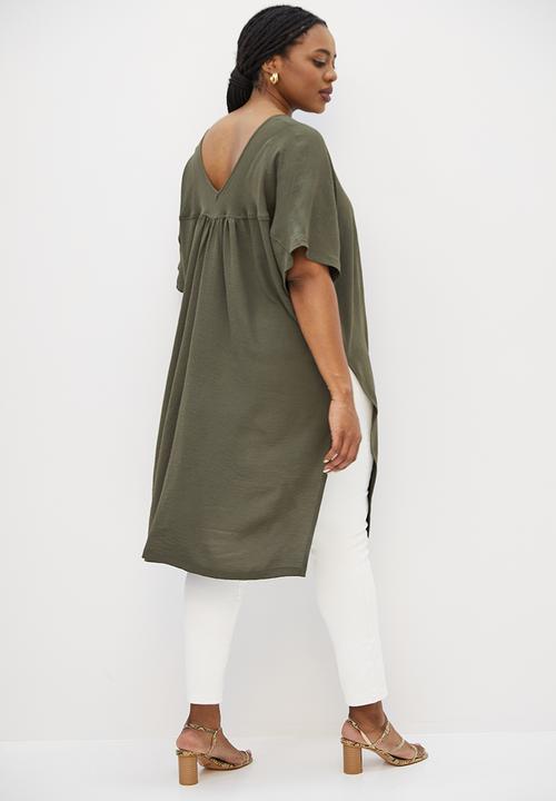 edit Plus - Longline slit detail shell top - bottle green