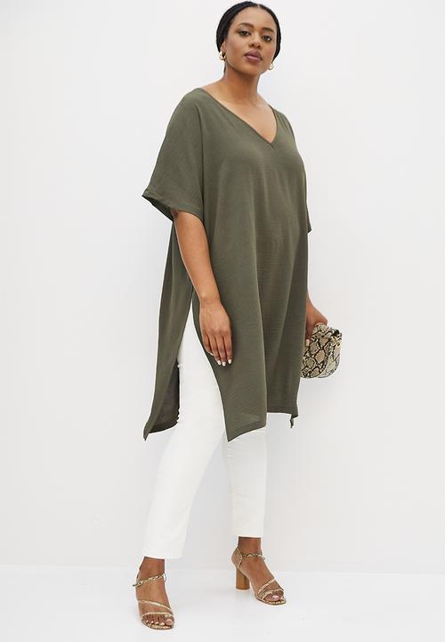 edit Plus - Longline slit detail shell top - bottle green