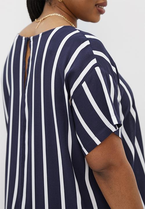 edit Plus - Basic woven shift dress - ink & white stripe