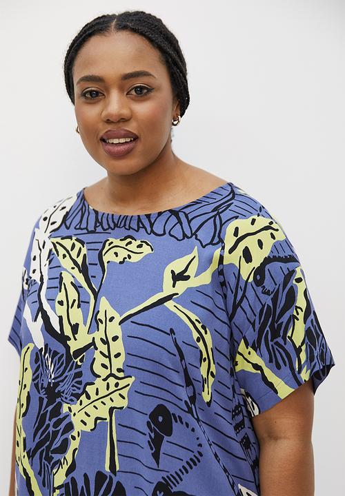 edit Plus - Basic woven shift dress - blue tropical
