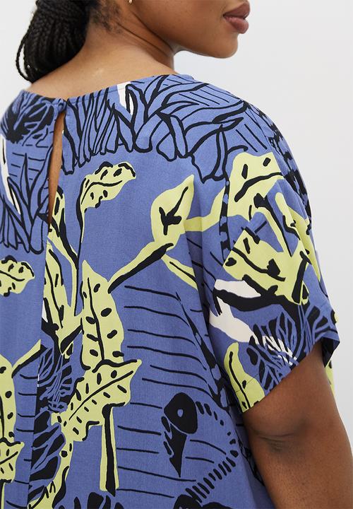edit Plus - Basic woven shift dress - blue tropical