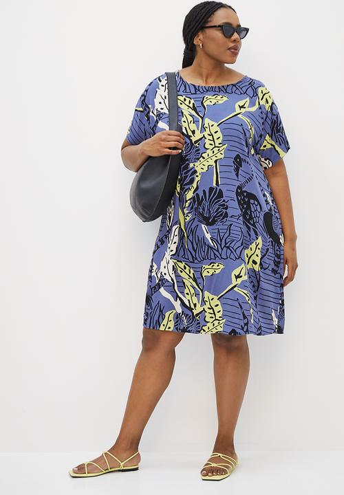 edit Plus - Basic woven shift dress - blue tropical