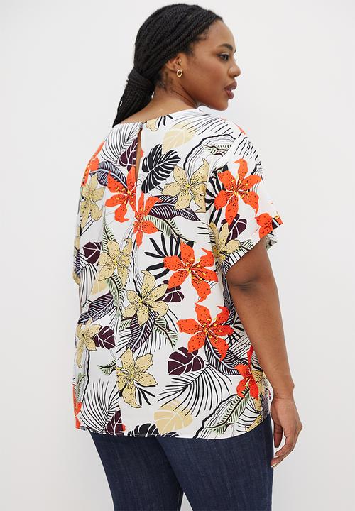 edit Plus - Basic woven turn up sleeve tee - bold tropical