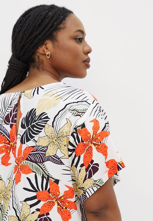 edit Plus - Basic woven turn up sleeve tee - bold tropical