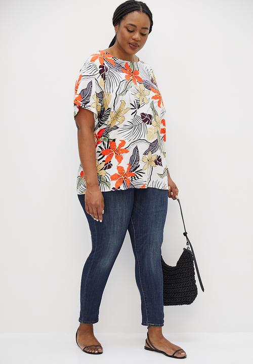 edit Plus - Basic woven turn up sleeve tee - bold tropical