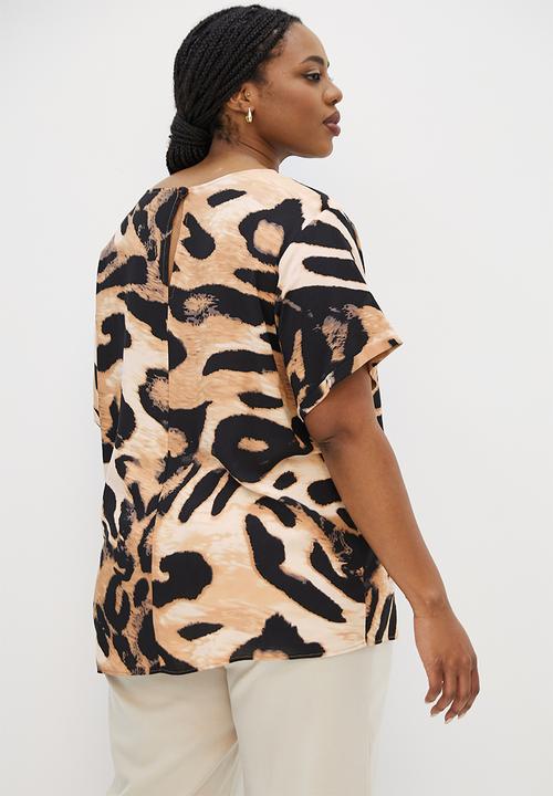 edit Plus - Basic woven turn up sleeve tee - abstract animal