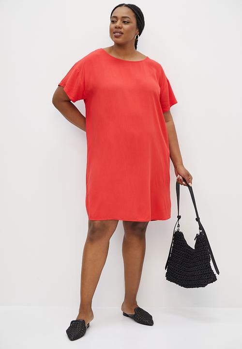 edit Plus - Basic woven shift dress - red