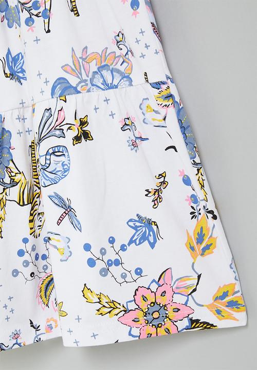 Pop Candy - Girls printed dress - white & blue 