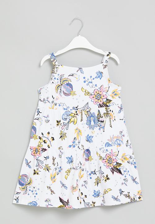 Pop Candy - Girls printed dress - white & blue 