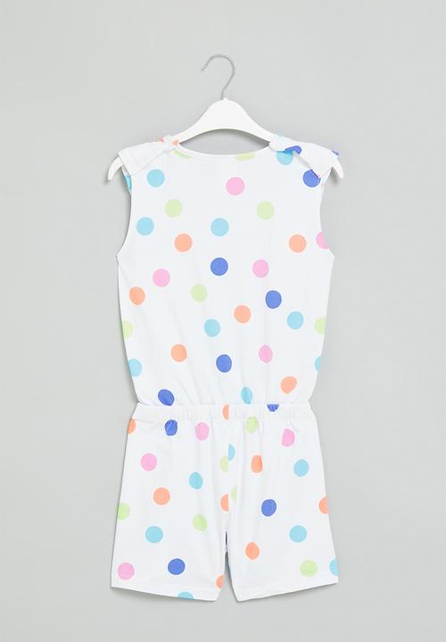 Pop Candy - Girls polka dot playsuit - white