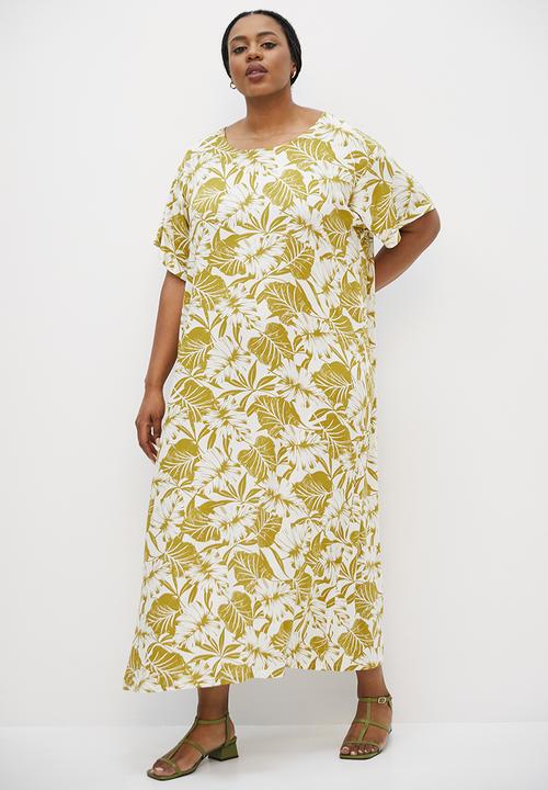 edit Plus - Maxi woven tee dress - mono palm pattern