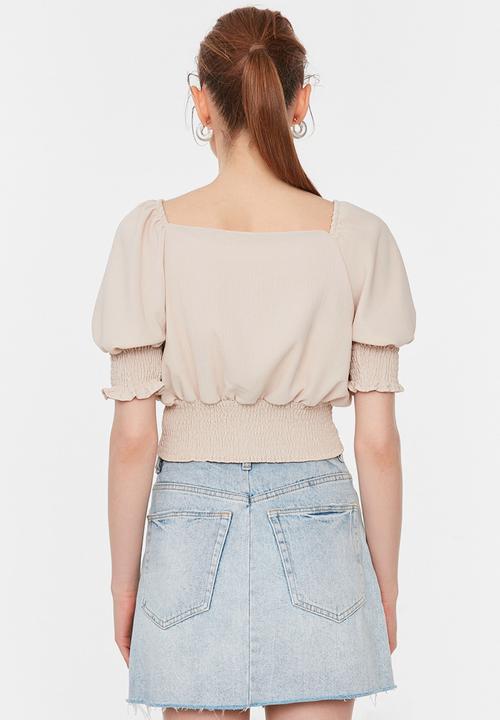 Trendyol - Tie detail crop blouse - mink