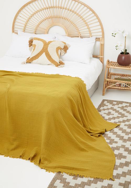 Sixth Floor - Waffle bed throw - mustard yellow