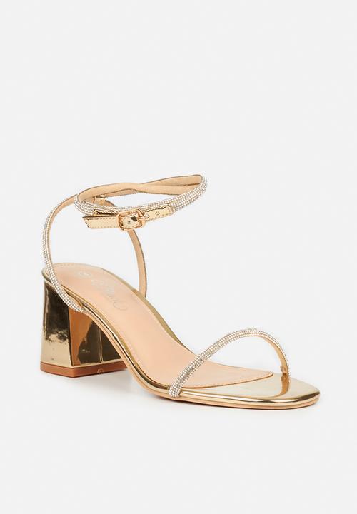 Miss Black - Bardot1 ankle tie block heel - gold