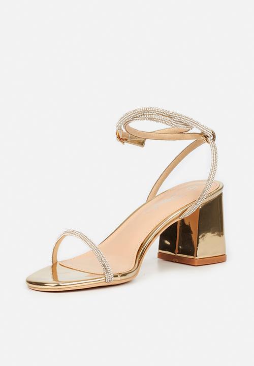 Miss Black - Bardot1 ankle tie block heel - gold