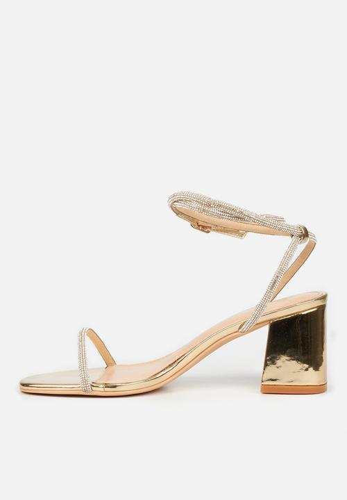 Miss Black - Bardot1 ankle tie block heel - gold