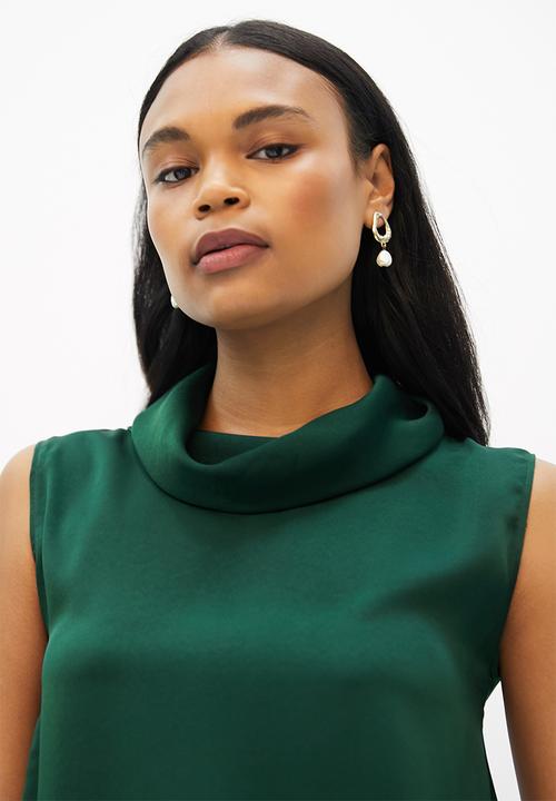 MILLA - Co ord satin cowl top - green