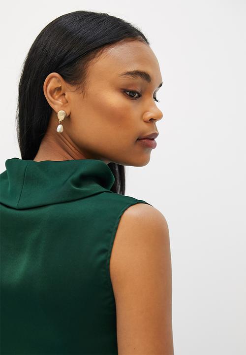 MILLA - Co ord satin cowl top - green