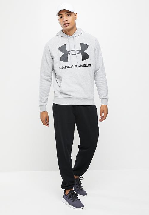Under Armour - UA rival fleece big logo hoodie - light heather & black