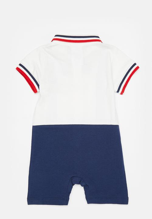 Pop Candy - Boys short romper - white & navy
