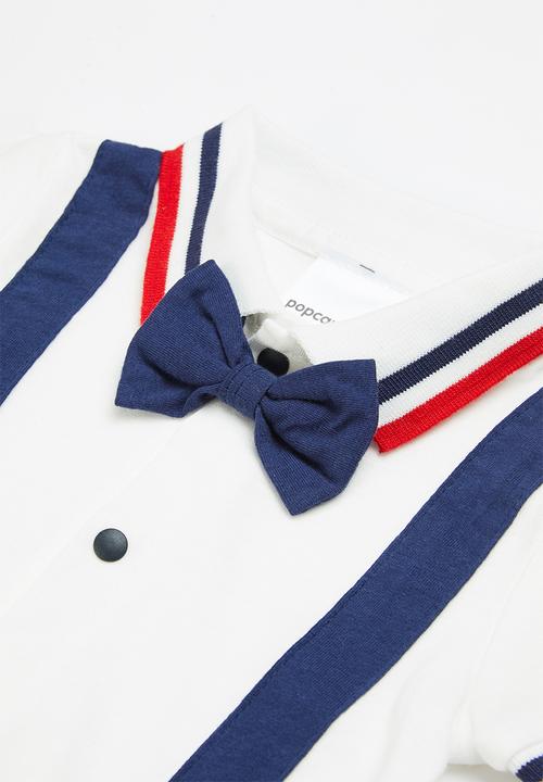 Pop Candy - Boys short romper - white & navy
