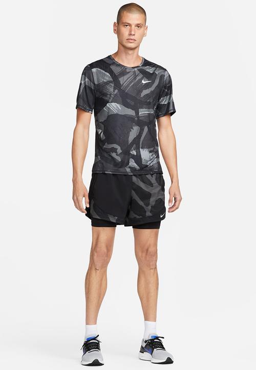 Nike - M nk df miler top ss camo - black & reflective silver