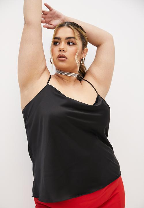 Blake - Satin cowl strappy top - black