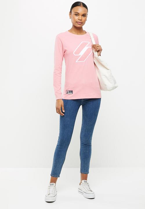 Superdry. - Superdry code logo che long sleeve top - montauk blush