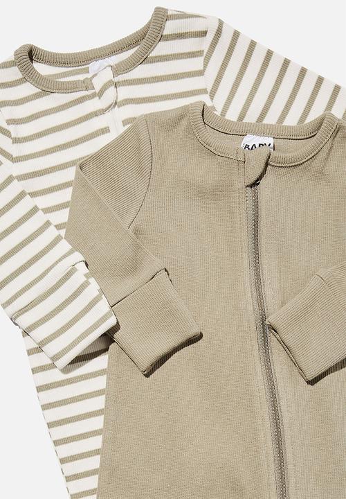 Cotton On - 2 pack essentials zip romper - silver sagee