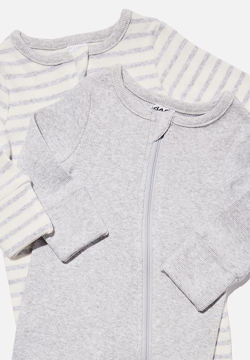 Cotton On - 2 pack essentials zip romper - cloud marle
