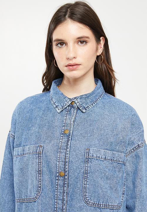 Cotton On - Oversized utility denim shirt - reef blue