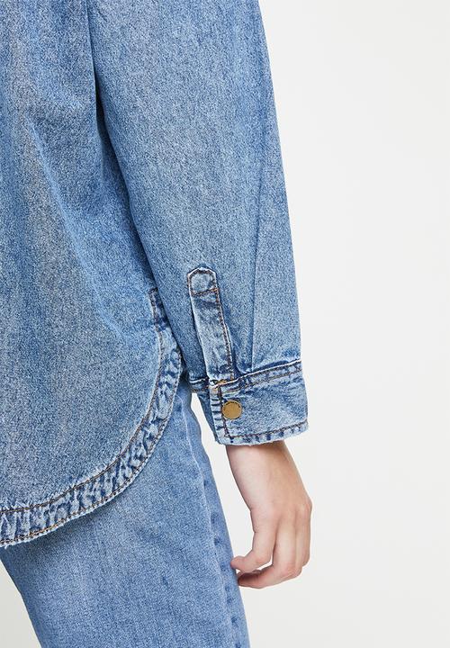 Cotton On - Oversized utility denim shirt - reef blue