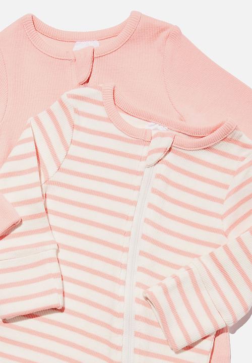 Cotton On - 2 pack essentials zip romper - coral dreams