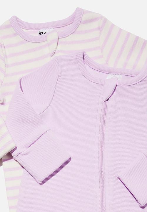 Cotton On - 2 pack essentials zip romper - pale violet