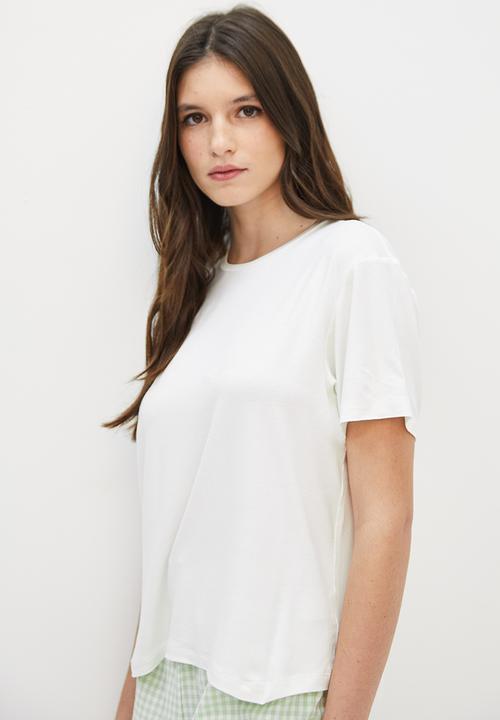 Blake - Woven check ruffle short & knit tee sleep set - sage check