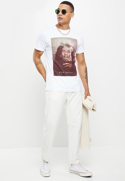 Urban Classics - Bob marley smoke tee  - white