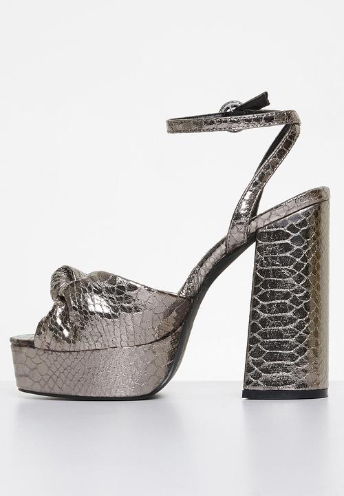 Z_Code_Z - Hannah ankle tie platform heel - grey shiny snake