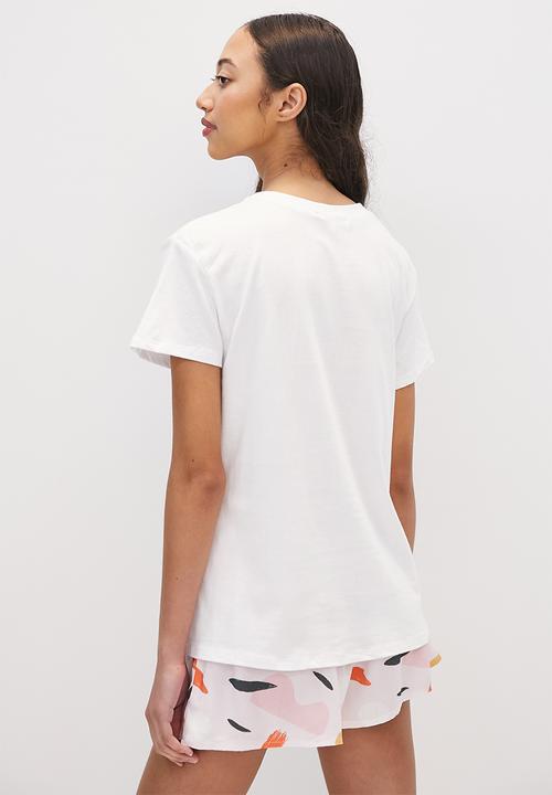 Superbalist - Shorts & tee set - white & pink abstract art