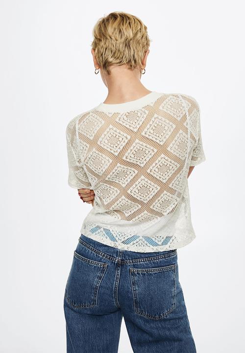 MANGO - T-shirt ganchi - white