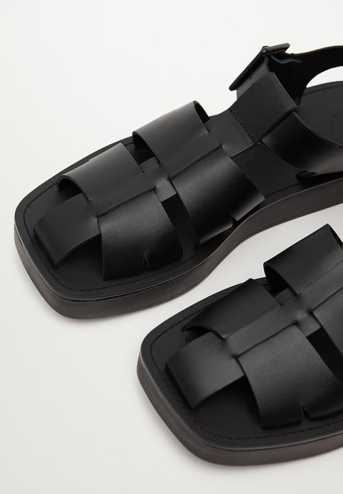 MANGO - Mar fisherman leather sandal - black